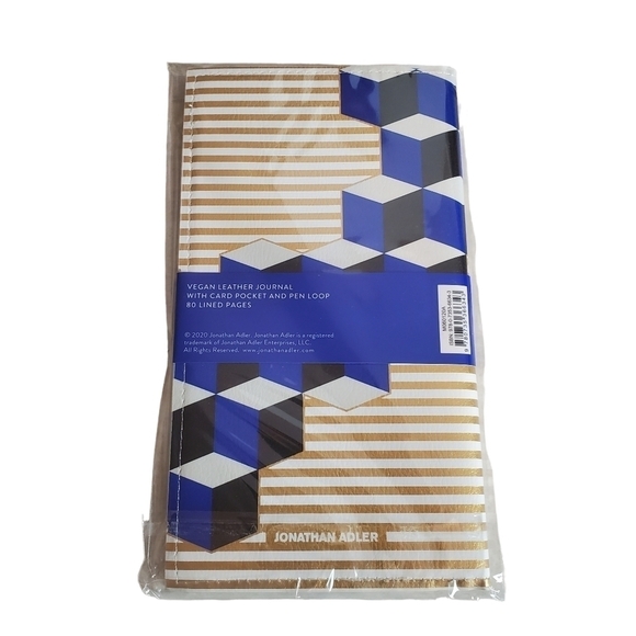 Jonathan Adler Travel Journal Blue Gold Metallic Geometric Vegan Leather New‎ - Picture 2 of 7